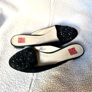 OSCAR by Oscar de la Renta Black Destiny Beaded Slippers/ Mules Shoes